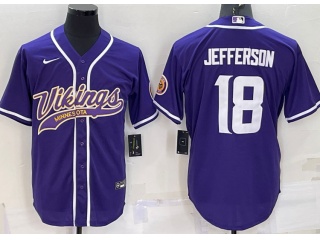 Minnesota Vikings #18 Justin Jefferson Baseball Jersey Purple
