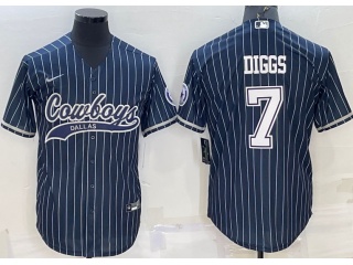 Dallas Cowboys #7 Trevon Diggs Pinstrip Cool Base Jersey Blue 