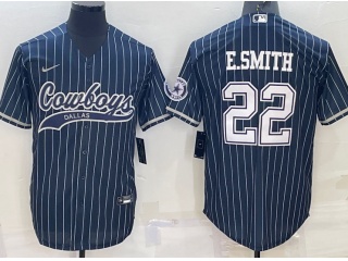 Dallas Cowboys #22 E.smith Pinstrip Cool Base Jersey Blue