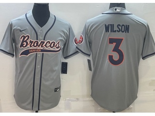 Denver Broncos #3 Russell Wilson Baseball Jersey Grey