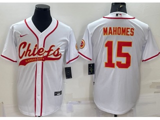 Kansas City Chiefs #15 Patrick Mahomes Baseball Jersey White