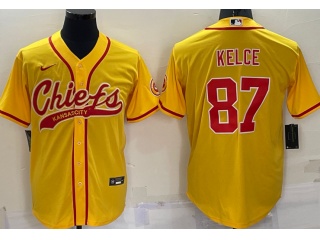 Kansas City Chiefs #87 Travis Kelce Baseball Jersey Yellow 