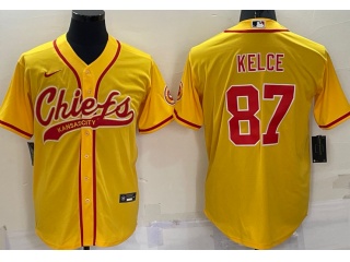 Kansas City Chiefs #87 Travis Kelce Baseball Jersey Yellow 