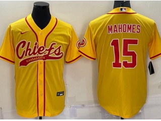 Kansas City Chiefs #15 Patrick Mahomes Baseball Jersey Yellow