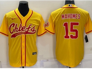 Kansas City Chiefs #15 Patrick Mahomes Baseball Jersey Yellow 