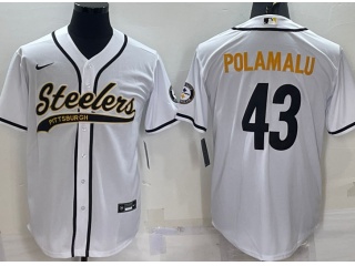 Pittsburgh Steelers #43 Troy Polamalu Baseball Jersey White