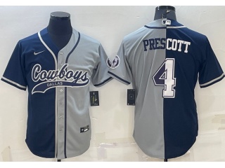 Dallas Cowboys #4 Dak Prescott Baseball Jersey Blue Grey