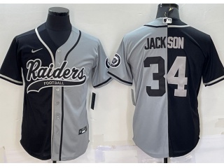 Las Vegas Raiders #34 Bo Jackson Split Baseball Jersey Black Grey