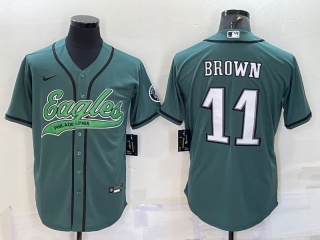 Philadelphia Eagles #11 Aj Brown Baseball Jersey Green