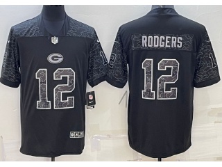 Green Bay Packers #12 Aaron Rodgers RFLCTV Limited Jersey Black