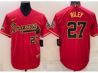 Nike Atlanta Braves #27 Austin Riley With Golden Number Cool Base Jersey Red