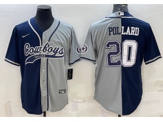 Dallas Cowboys #20 Tony Pollard Baseball Jersey Blue Grey