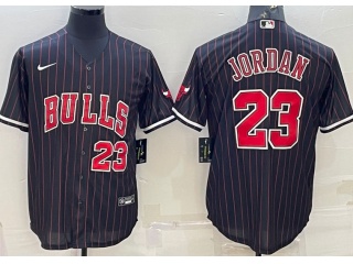 Nike Chicago Bulls #23 Michael Jordan Red Stripe Jersey Black