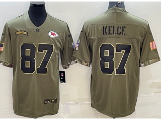 Kansas City Chiefs #87 Travis Kelce 2022 Salute To Service Jersey Green 