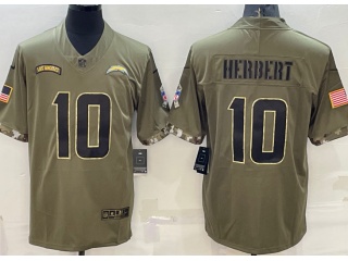 Los Angeles Chargers #10 Justin Herbert 2022 Salute To Service Jersey Green 