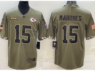 Kansas City Chiefs #15 Patrick Mahomes 2022 Salute To Service Jersey Green