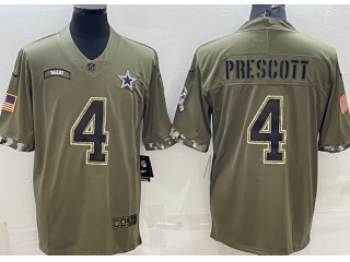 Dallas Cowboys #4 Dak Prescott 2022  Salute To Service Jersey Green