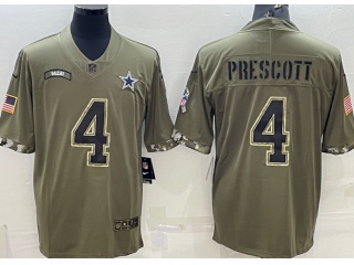 Dallas Cowboys #4 Dak Prescott 2022  Salute To Service Jersey Green 