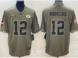Green Bay Packers #12 Aaron Rodgers 2022 Salute To Service Jersey Green