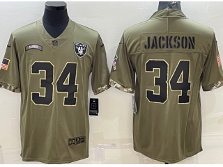 Las Vegas Raiders #34 Bo Jackson 2022 Salute To Service Jersey Green