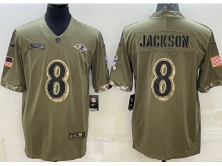 Baltimore Ravens #8 Lamar Jackson 2022 Salute To Service Jersey Green