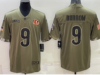 Cincinnati Bengals #9 Joe Burrow 2022 Salute To Service Jersey Green