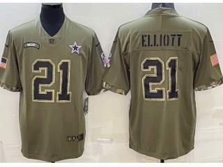 Dallas Cowboys #21 Ezekiel Elliott 2022 Salute To Service Jersey Green