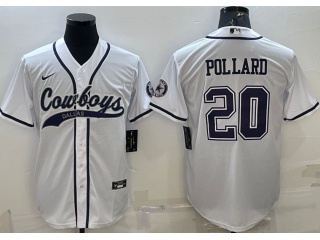 Dallas Cowboys #20 Tony Pollard Baseball Jersey White