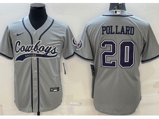 Dallas Cowboys #20 Tony Pollard Baseball Jersey Grey