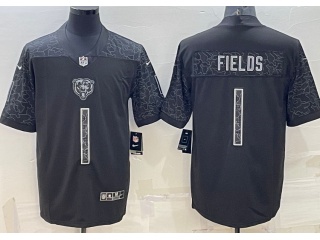 Chicago Bears #1 Justin Fields RFLCTV Limited Jersey Black 