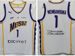 Levallois Metropolitans Mets92 #1 Victor Wembanyama Jerseys White 