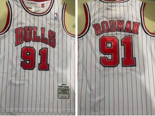 Chicago Bulls #91 Dennis Rodman Pinstripes 1995-96 Throwback Jersey White