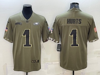 Philadelphia Eagles #1 Jalen Hurts 2022 Salute To Service Jersey Green