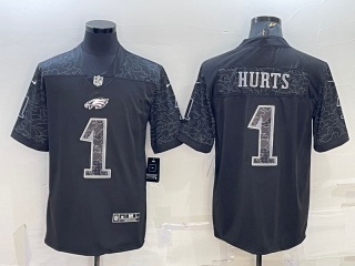 Philadelphia Eagles #1 Jalen Hurts RFLCTV Limited Jersey Black