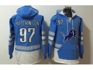 Detroit Lions #97 Aidan Hutchinson Hoodies Blue