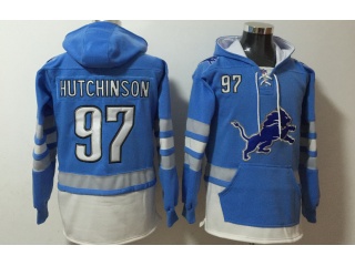 Detroit Lions #97 Aidan Hutchinson Hoodies Blue