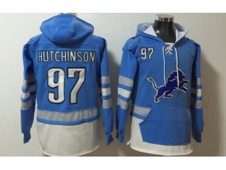 Detroit Lions #97 Aidan Hutchinson Hoodies Blue 