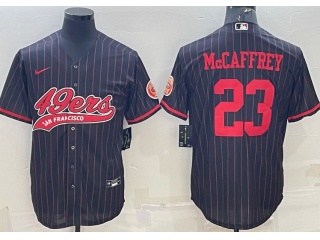 San Francisco 49ers #23 Christian Mccaffrey With Red Stripes Baseball Jersey Black