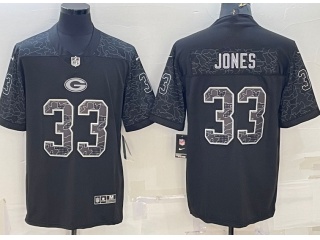 Green Bay Packers #33 Aaron Jones RFLCTV Limited Jersey Black