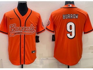 Cincinnati Bengals #9 Joe Burrow Baseball Jersey Orange