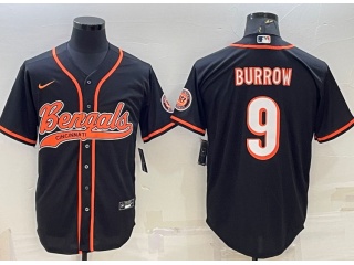 Cincinnati Bengals #9 Joe Burrow Baseball Jersey Black