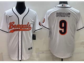 Cincinnati Bengals #9 Joe Burrow Baseball Jersey White