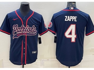 New England Patriots #4 Bailey Zappe Baseball Jersey Blue