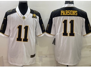 Dallas Cowboys #11 Micah Parsons Thanksgiving with Golden Name Limited Jersey White 