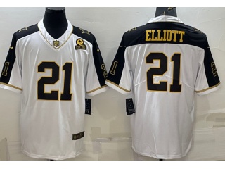 Dallas Cowboys #21 Ezekiel Elliott Thanksgiving With Golden Number Limited Jersey White