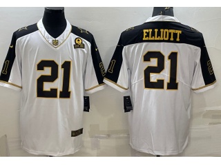 Dallas Cowboys #21 Ezekiel Elliott Thanksgiving With Golden Number Limited Jersey White 