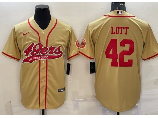 San Francisco 49ers #42 Ronnie Lott Baseball Jersey Yellow 