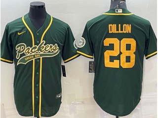 Green Bay Packers #28 AJ Dillon Throwback Baseball Jersey Green
