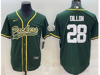 Green Bay Packers #28 AJ Dillon Baseball Jersey Green