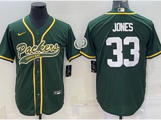 Green Bay Packers #33 Aaron Jones Baseball Jersey Green
